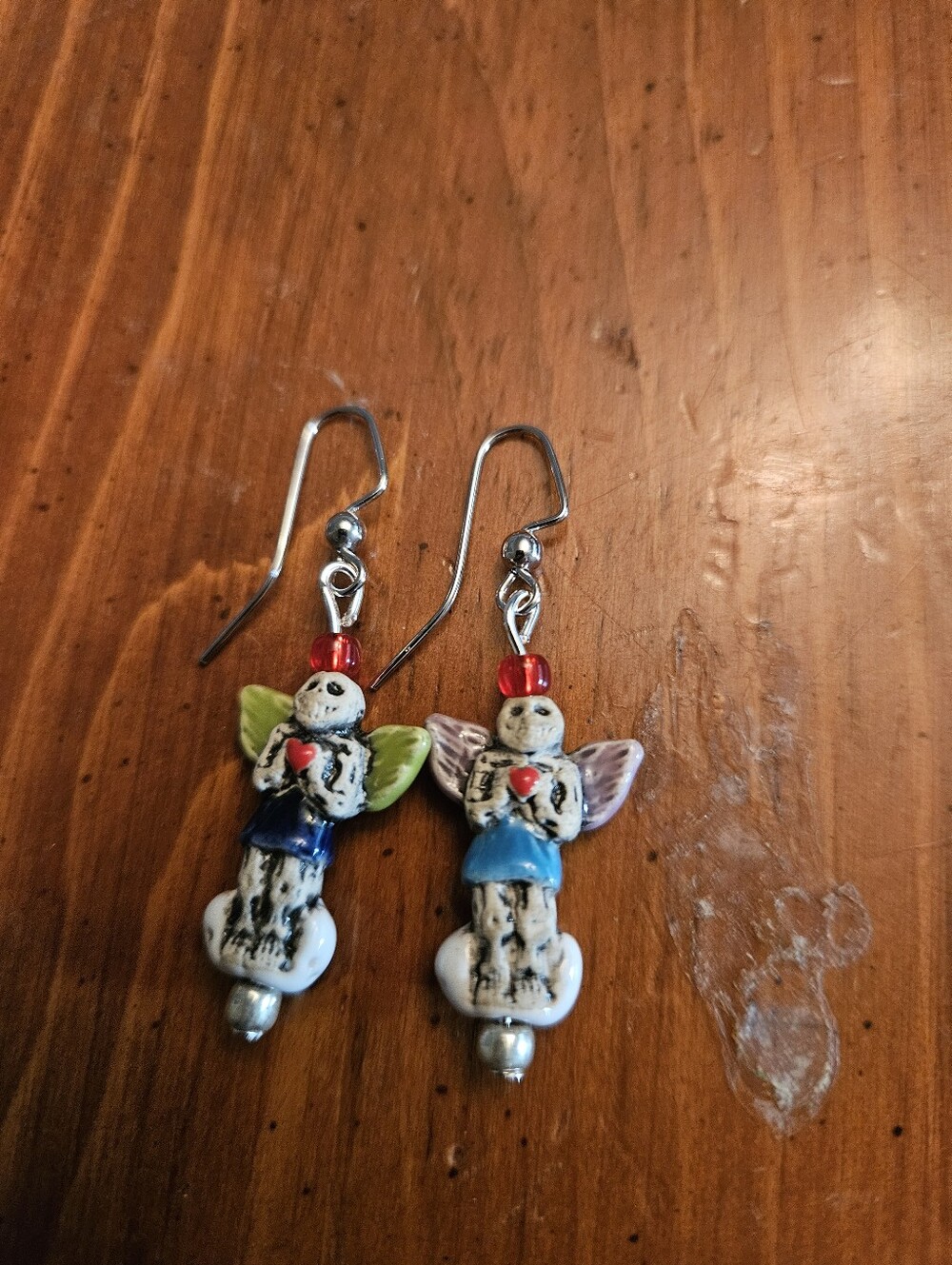Handmade Dead Angel Dangle Earrings in Multicolor Ceramic